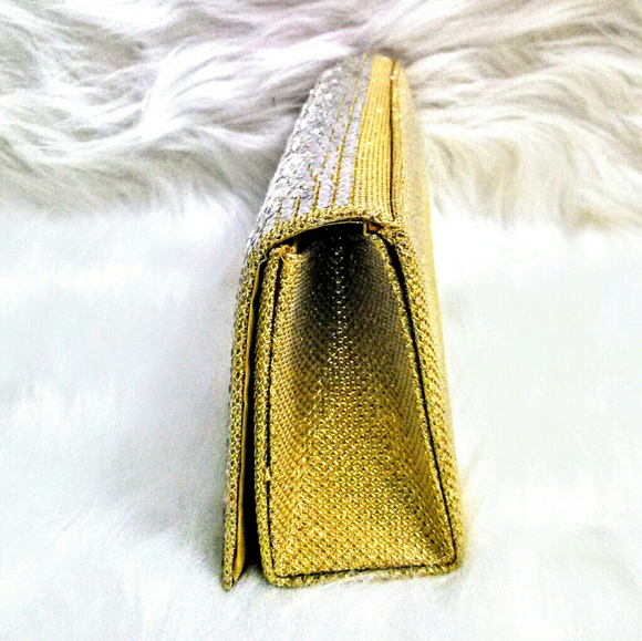 (NEW)! Gold Clutch Bag w/Silver Jewels! - Picture 7 of 8
